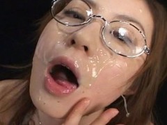 Kokoro Amano sucked dicks and took 150 bukkake cumshots on her face and in her face hole  ate cum on food and collected cum in a bottle and drank it all down.