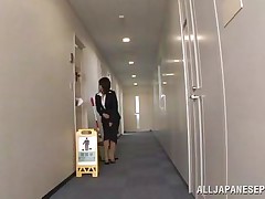 Japanese cunt wants to piss, but doesn`t know where. That babe asks a worker, but he doesn`t help her and she pisses outside the building. This chab follows her and watches her. Then, he becomes so slutty and starts to play with her moist pussy, recording it at the same time. They go to hide from others when she sucks his cock.