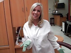 Hawt golden-haired dentist starts getting her clothes off then goes on her knees and begins to suck a dick. What will this attractive chick do next? And in what ways shall she receive fucked? Will she be drilled on the floor?